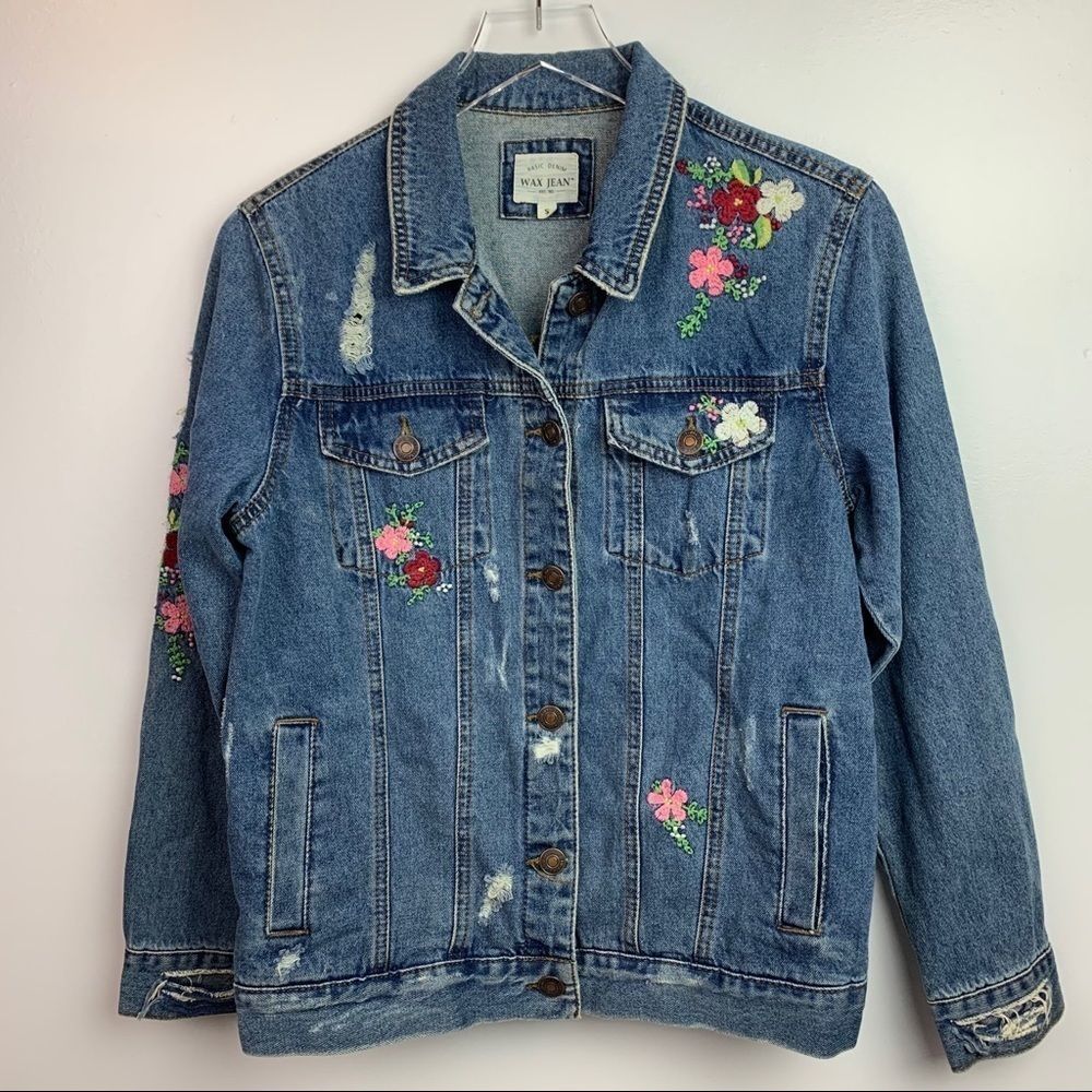 Embroidered Distressed Jeans Jacket - Picture 2 of 8
